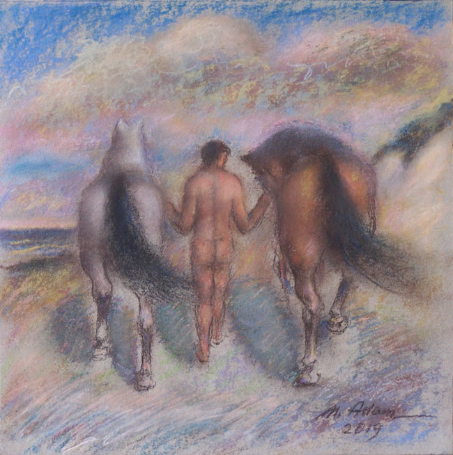 Autoportret z parą koni